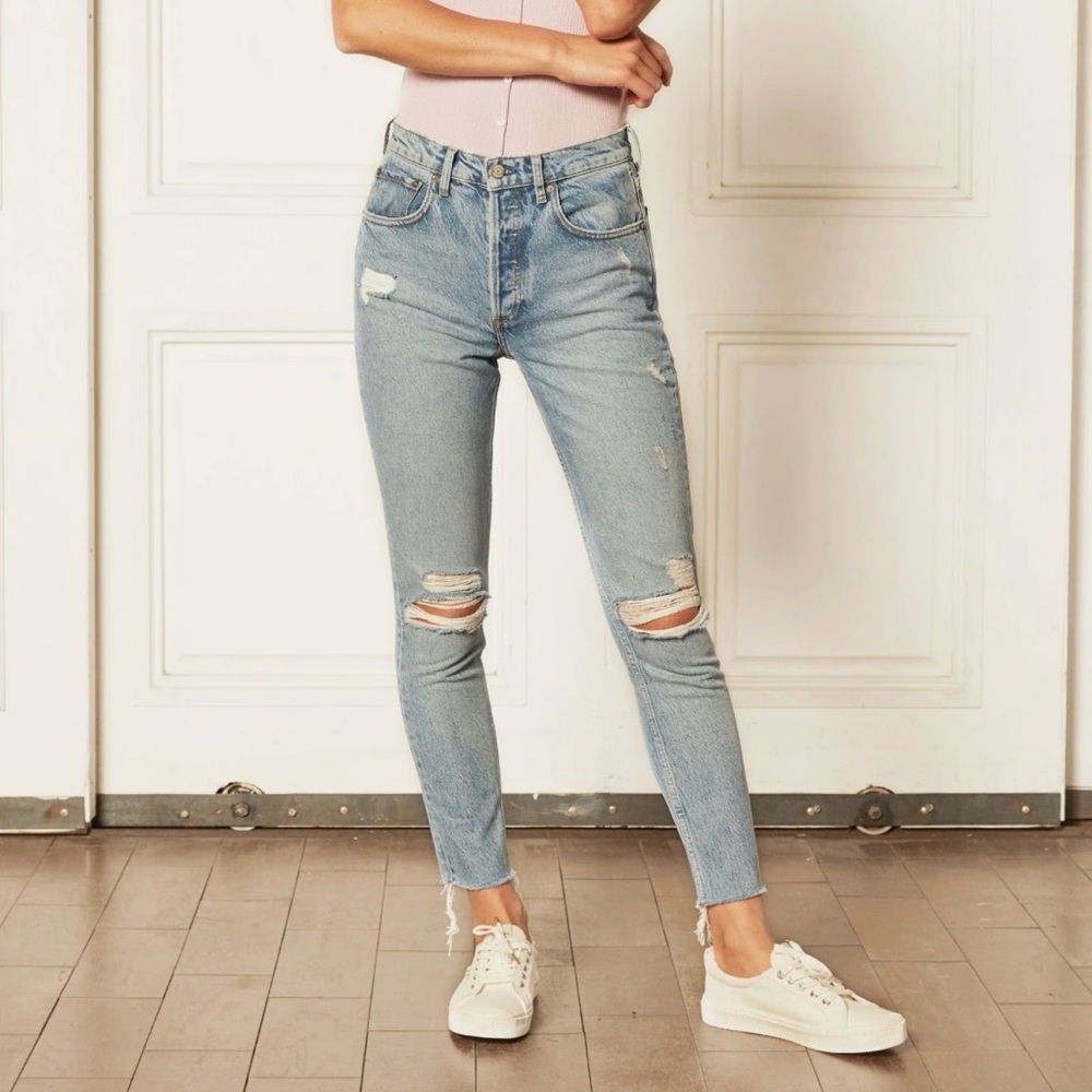 BOYISH The Billy High Rise Skinny Unfaithfully Yours Distressed Raw Hem Jeans 25